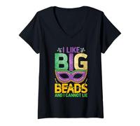 Women's Mardi Gras I Like Big Beads Cannot Lie Funny Men Women V-Neck T-Shirt