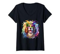 Women's Mardi Gras Irish Water Spaniel Dog V-Neck T-Shirt