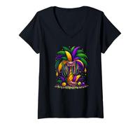 Womens Mardi Gras Palm Tree Hawaiian Tropical Party Men Women Kids V-Neck T-Shirt