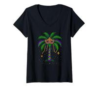Womens Mardi Gras Palm Tree Hawaiian Tropical Party Men Women Kids V-Neck T-Shirt