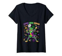 Women's Mardi Gras Squad Playing Badminton Matching Player Fan Team V-Neck T-Shirt