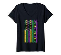 Women's Mardi Gras USA Flag V-Neck T-Shirt