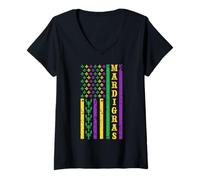 Women's Mardi Gras USA Flag V-Neck T-Shirt