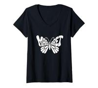 Womens Margaret Butterfly - Personalized Cute Name Word Art V-Neck T-Shirt