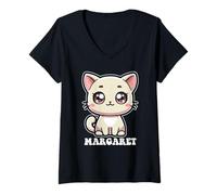 Womens Margaret Cute Kitty Cat Design for Girls Name Margaret V-Neck T-Shirt