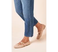 Womens Margaret Faux Suede Cross Strap Mary Jane Flat Ballet Pumps Taupe 4