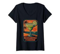Womens Margaritas Forever Sunset Beach Theme V-Neck T-Shirt