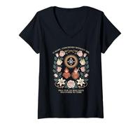 Womens Marian Catholic Virgin Mary Marian Floral Cross Religious V-Neck T-Shirt