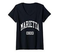 Womens Marietta Ohio Retro 70s College Sports Style V-Neck T-Shirt