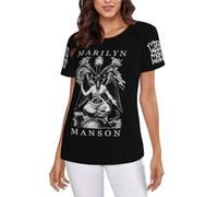 Women's Marilyn Rock Musician Manson Multi-Sided Printing T-Shirts Soft Crewneck Shirt for Women Summer Minimalist & Versatile Multicoloured L