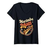 Womens Marimba Mom Retro Percussion Band Music V-Neck T-Shirt