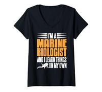 Womens Marine Biologist Self Taught Journey Funny Diver V-Neck T-Shirt