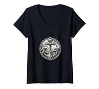 Women's Maritime Anchor in Storm Nautical with Lighthouse V-Neck T-Shirt