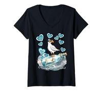 Womens Maritime Retro Seagull Seagulls Bottle Message Sea Sailors Child V-Neck T-Shirt