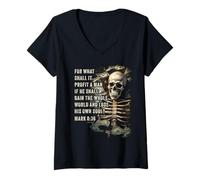 Womens Mark 8:36 What Shall if Profit - Eternity Verse Warning V-Neck T-Shirt