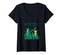 Womens MarketVerse Cityscape Trading Growth Vision V-Neck T-Shirt
