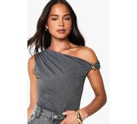 Womens Marl Asym Neck Trim Detail Bodysuit - Grey - 8, Grey