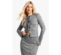 Womens Marl Rib Tie Front Long Sleeve Flare Top - Grey - 10, Grey