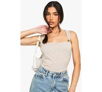 Womens Marl Square Neck Trim Detail Top - Cream - 14, Cream