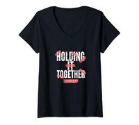 Women's Maroon Red Burgundy Barely Holding it Together Burgundy V-Neck T-Shirt