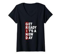 Women's Maroon Red Burgundy Get Ready It's A New Day - Grind V-Neck T-Shirt