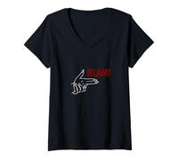 Women's Maroon Red Burgundy Hands, Blam! Burgundy Graphic V-Neck T-Shirt