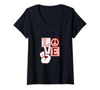 Womens Maroon Red Burgundy Peace Love Vibes Maroon Graphic V-Neck T-Shirt