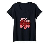 Womens Maroon She is Her Maroon Graphic V-Neck T-Shirt