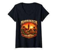 Women's Marrakech The Red City Morocco Vintage Moroccan Heritage V-Neck T-Shirt