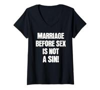 Womens Marriage Before Sex is Not a Sin Funny Catholic V-Neck T-Shirt