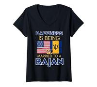 Womens Married to A Bajan Barbadian Bajan Flag Barbados V-Neck T-Shirt