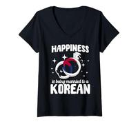 Womens Married to A Korean Korea Spouse Design Korean Love Marriage V-Neck T-Shirt