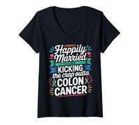 Women's Married to A Man Beating Colon Cancer - V-Neck T-Shirt