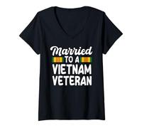 Womens Married to A Vietnam Veteran Spouse Vietnam Service Ribbon V-Neck T-Shirt