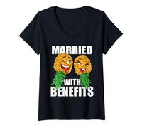 Women's Married with Benefit Swinger Upside Down Pineapple Men Women V-Neck T-Shirt