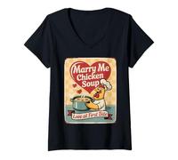 Womens Marry Me Chicken Soup Retro Vintage Funny Graphic V-Neck T-Shirt