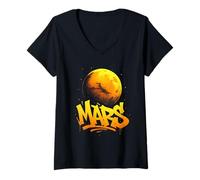 Womens Mars Graffiti Cosmic Typography V-Neck T-Shirt