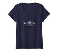 Womens Marseille, Southern France, Minimal Line Art, French Lovers V-Neck T-Shirt