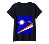 Womens Marshall Islands Flag Marshallese Heart Proud National Day V-Neck T-Shirt