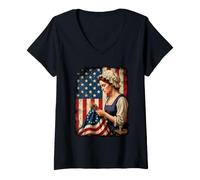 Women's Martha American Flag Religion Servant Christian Bible Martha V-Neck T-Shirt