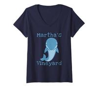 Women's Martha's Vineyard Beach Coastal Nautical Dolphin Cape Cod V-Neck T-Shirt