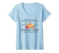 Womens Martha's Vineyard MA Pumpkin Patch Fall Black Letters V-Neck T-Shirt