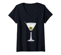 Women's Martini Glass Green Olive Bartender Vodka Gin Cocktail Drink V-Neck T-Shirt