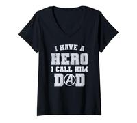 Womens Marvel Avengers I Have A Hero I Call Him Dad Big Chest Logo V-Neck T-Shirt