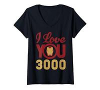 Women's Marvel Avengers Iron Man I Love You 3000 V-Neck T-Shirt, Black, Medium