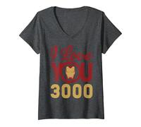 Women's Marvel Avengers Iron Man I Love You 3000 V-Neck T-Shirt, Dark Heather Grey, Small