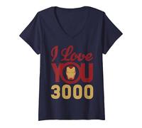 Women's Marvel Avengers Iron Man I Love You 3000 V-Neck T-Shirt, Navy Blue, Small