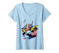 Women's Marvel Avengers The Mighty Thor Odinson Retro Comic Portrait V-Neck T-Shirt