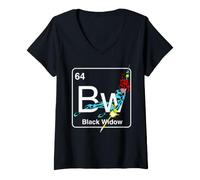 Women's Marvel Black Widow Bw 64 Periodic Tavle Portrait Retro Art V-Neck T-Shirt