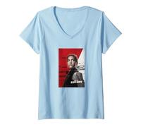 Women's Marvel Black Widow Yelena Belova Character Poster V-Neck T-Shirt, Baby Blue, Medium